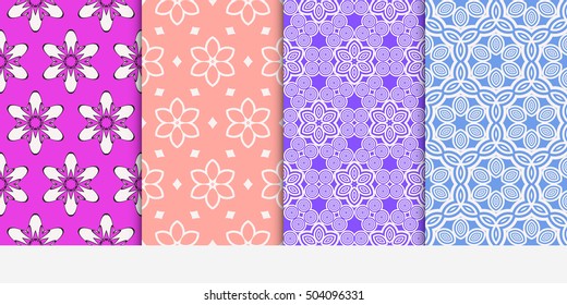 Seamless floral patterns set. Vector illustration. Texture for design wallpaper, pattern fills, web page, banner, flyer. ethnic ornament. blue, purple, rose color