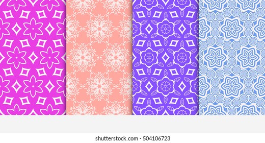 Seamless floral patterns set. Vector illustration. Texture for design wallpaper, pattern fills, web page, banner, flyer. ethnic ornament. blue, purple, rose color