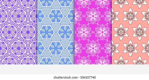 Seamless floral patterns set. Vector illustration. Texture for design wallpaper, pattern fills, web page, banner, flyer. ethnic ornament. blue, purple, rose color