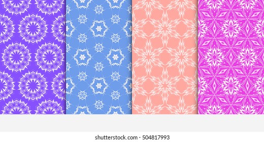 Seamless floral patterns set. Vector illustration. Texture for design wallpaper, pattern fills, web page, banner, flyer. ethnic ornament. blue, purple, rose color