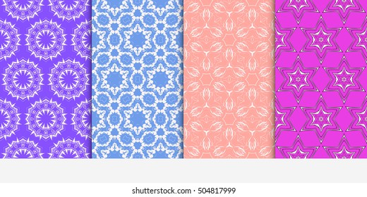 Seamless floral patterns set. Vector illustration. Texture for design wallpaper, pattern fills, web page, banner, flyer. ethnic ornament. blue, purple, rose color