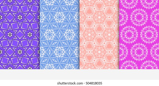 Seamless floral patterns set. Vector illustration. Texture for design wallpaper, pattern fills, web page, banner, flyer. ethnic ornament. blue, purple, rose color
