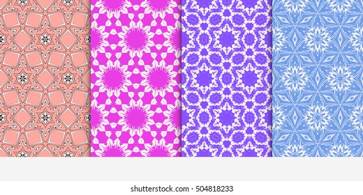Seamless floral patterns set. Vector illustration. Texture for design wallpaper, pattern fills, web page, banner, flyer. ethnic ornament. blue, purple, rose color