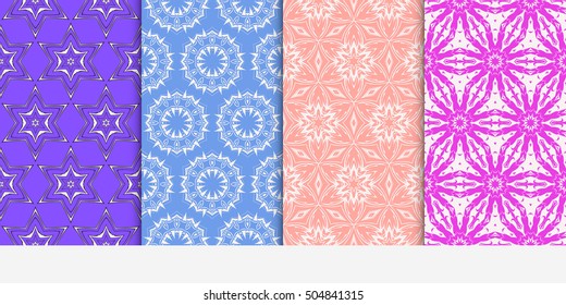 Seamless floral patterns set. Vector illustration. Texture for design wallpaper, pattern fills, web page, banner, flyer. ethnic ornament. blue, purple, rose color