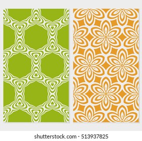 Seamless floral patterns set. Vector illustration. Texture for design wallpaper, pattern. Geometry ornament. silver, green, orange