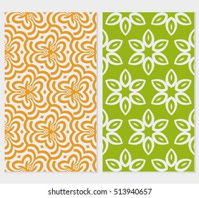 Seamless floral patterns set. Vector illustration. Texture for design wallpaper, pattern. Geometry ornament. silver, green, orange