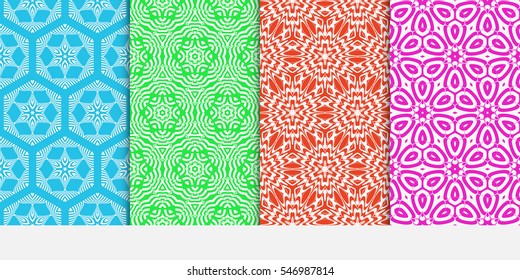 Seamless floral patterns set. Vector illustration. Texture for design wallpaper, web page, banner, flyer. ethnic ornament. blue, purple, rose, green color
