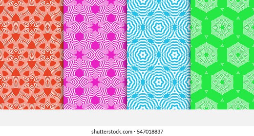 Seamless floral patterns set. Vector illustration. Texture for design wallpaper, web page, banner, flyer. ethnic ornament. blue, purple, rose, green color