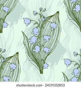 Seamless floral patterns with spring flowers Lily of the valley. Vector floral prints