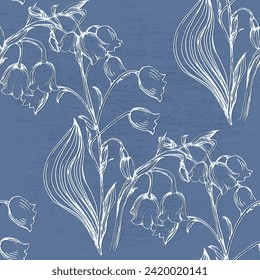 Seamless floral patterns with spring flowers Lily of the valley. Vector floral prints