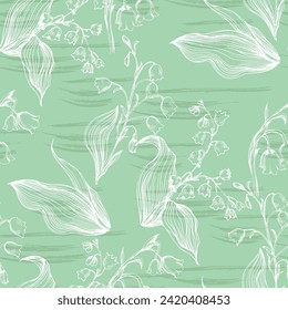 Seamless floral patterns with spring flowers Lily of the valley. Vector floral prints