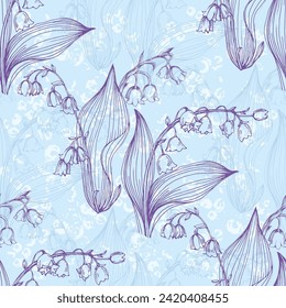 Seamless floral patterns with spring flowers Lily of the valley. Vector floral prints
