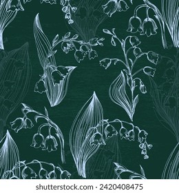 Seamless floral patterns with spring flowers Lily of the valley. Vector floral prints