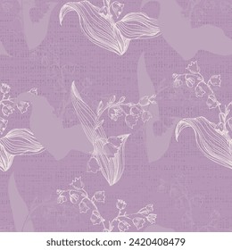 Seamless floral patterns with spring flowers Lily of the valley. Vector floral prints
