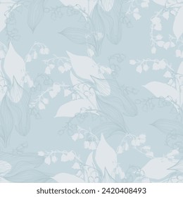 Seamless floral patterns with spring flowers Lily of the valley. Vector floral prints