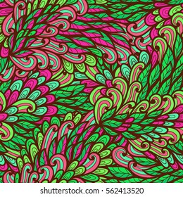 Seamless floral pink and green bright summer doodle pattern