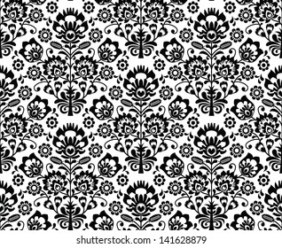 Seamless floral polish pattern - ethnic background in black and white