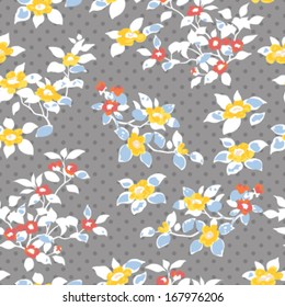 Seamless Floral Polka Dot Background Pattern