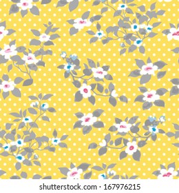 Seamless Floral Polka Dot Background Pattern