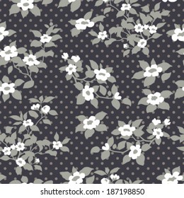 Seamless Floral Polka Dots Background Pattern