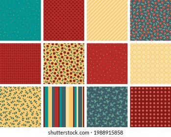 Seamless Floral Poppy and Leaf Pattern Collection