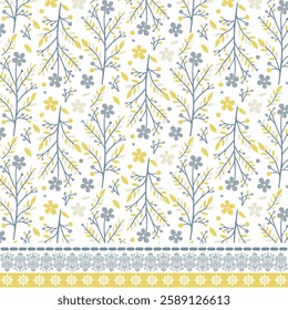 seamless floral print with detailed border design for retro style wallpaper and textile applications
