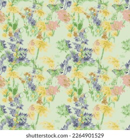 seamless floral print. seamless flower print brush effect. abstract flowers pattern for textile, abckground, wallpaper