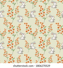Seamless Floral and rabit Pattern in vector