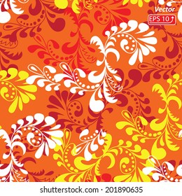 seamless floral red yellow pattern on orange background vector