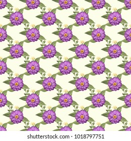 Seamless floral regular pattern. Watercolor shabby style. Garden zinnia flower, eucalyptus branch, thyme, greenery leaves, agapanthus. Fashionable background print for textile, wallpaper, home design.