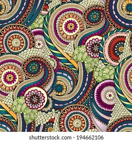 Seamless floral retro background pattern in vector. Henna paisley mehndi doodles design  pattern. Used clipping mask for easy editing. Colored version.