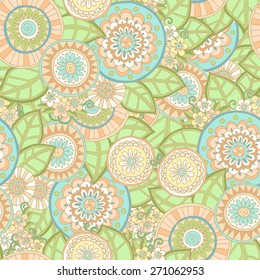 Seamless floral retro background pattern in vector. Henna paisley mehndi doodles design pattern. Used clipping mask for easy editing. Colored version.