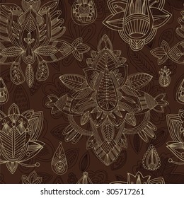 Seamless floral retro background pattern in vector. Henna paisley mehndi doodles design pattern.  - stock vector