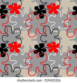 Seamless floral retro pattern. 1960s style. Red, black, grey. Backgrounds & textures shop.