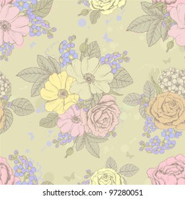 Patrón retro floral sin soldadura con mariposas