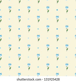 Seamless floral retro pattern with small cute flowers and polka dot