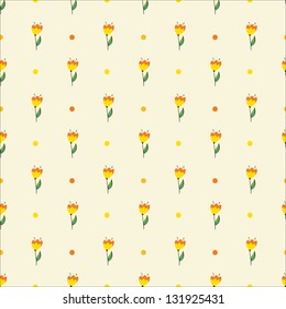 Seamless floral retro pattern with small cute flowers and polka dot