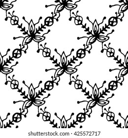 Seamless floral rhombuses vector pattern.