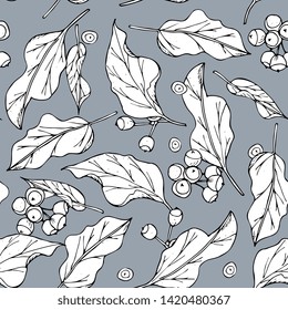 Seamless floral romantic pattern with colored leaves. outline handdrawing, sketch,vintage style. Illustration can be used for gift wrapping,  web pages, printing products