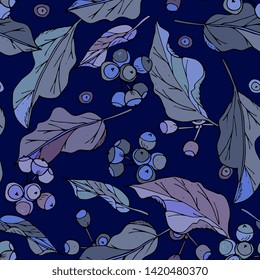 Seamless floral romantic pattern with colored leaves. outline handdrawing, sketch,vintage style. Illustration can be used for gift wrapping,  web pages, printing products