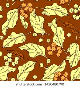 Seamless floral romantic pattern with colored leaves. outline handdrawing, sketch,vintage style. Illustration can be used for gift wrapping,  web pages, printing products