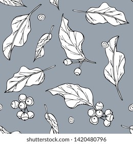 Seamless floral romantic pattern with colored leaves. outline handdrawing, sketch,vintage style. Illustration can be used for gift wrapping,  web pages, printing products