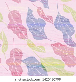 Seamless floral romantic pattern with colored leaves. outline handdrawing, sketch,vintage style. Illustration can be used for gift wrapping,  web pages, printing products