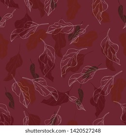 Seamless floral romantic pattern with colored leaves. outline handdrawing, sketch,vintage style. Illustration can be used for gift wrapping,  web pages, printing products