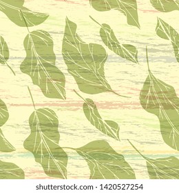 Seamless floral romantic pattern with colored leaves. outline handdrawing, sketch,vintage style. Illustration can be used for gift wrapping,  web pages, printing products