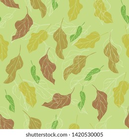 Seamless floral romantic pattern with colored leaves. outline handdrawing, sketch,vintage style. Illustration can be used for gift wrapping,  web pages, printing products