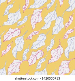 Seamless floral romantic pattern with colored leaves. outline handdrawing, sketch,vintage style. Illustration can be used for gift wrapping,  web pages, printing products