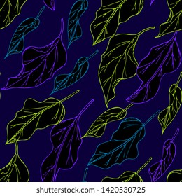 Seamless floral romantic pattern with colored leaves. outline handdrawing, sketch,vintage style. Illustration can be used for gift wrapping,  web pages, printing products