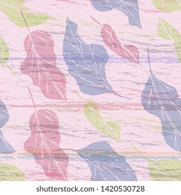 Seamless floral romantic pattern with colored leaves. outline handdrawing, sketch,vintage style. Illustration can be used for gift wrapping,  web pages, printing products
