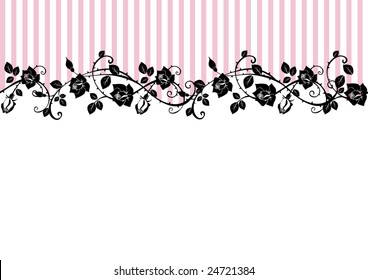 Seamless Floral Rose pattern with pink stripes